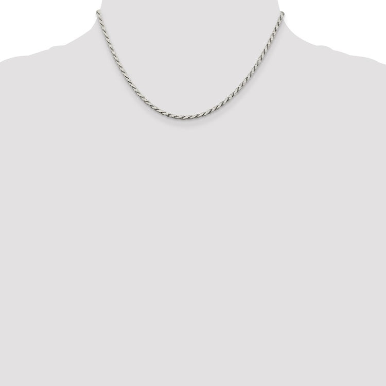Sterling Silver 2.5MM Flat Rope Chain Necklace Womens 16-24 Inch