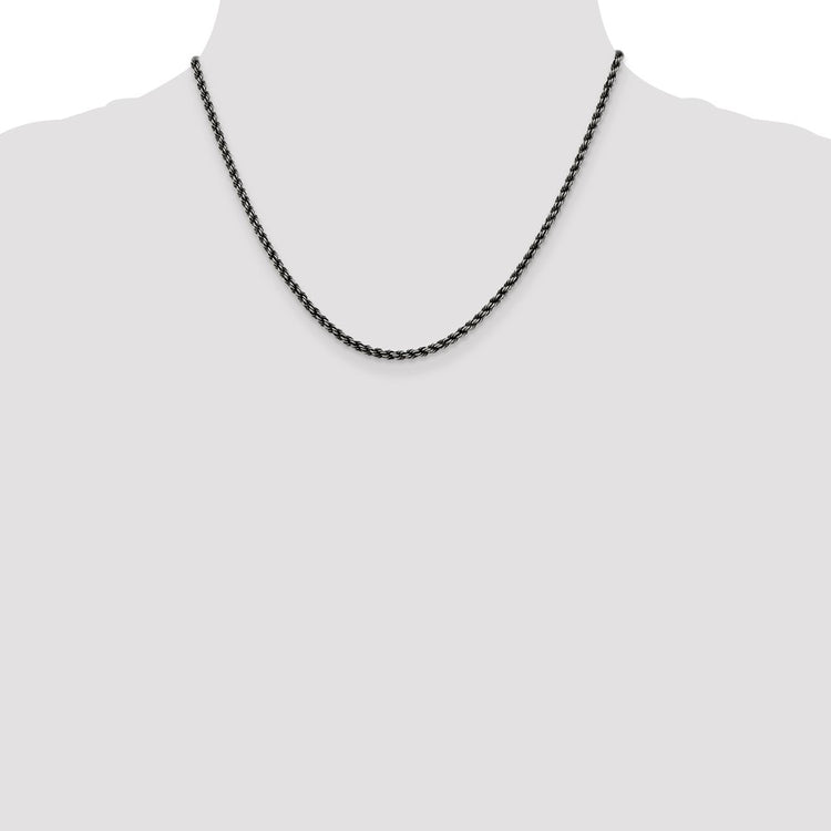 Sterling Silver Ruthenium-plated 2.9mm Rope Chain