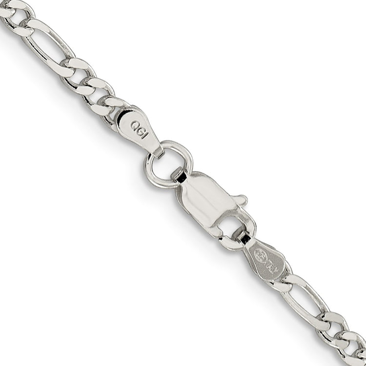 Sterling Silver 3mm Pav Flat Figaro Chain