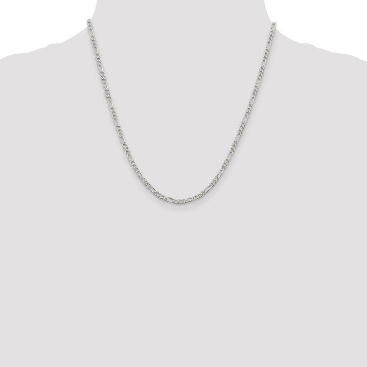 Sterling Silver 3mm Pav Flat Figaro Chain