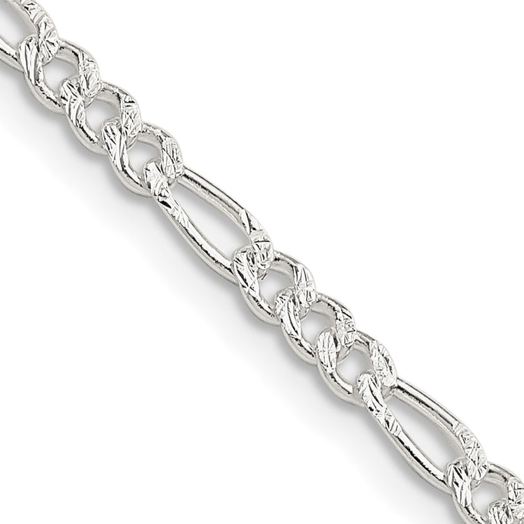 Sterling Silver 3mm Pav Flat Figaro Chain