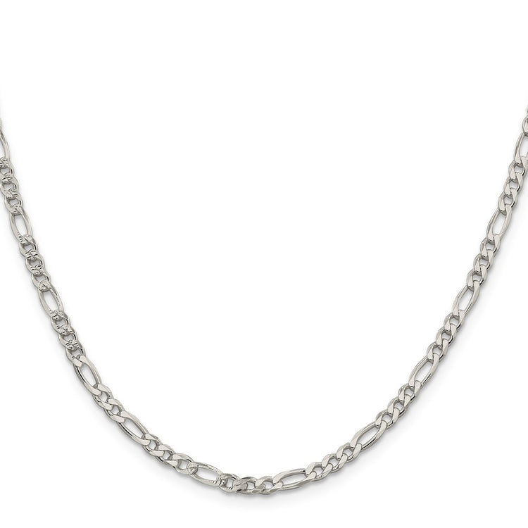 Sterling Silver 4mm Pav Flat Figaro Chain