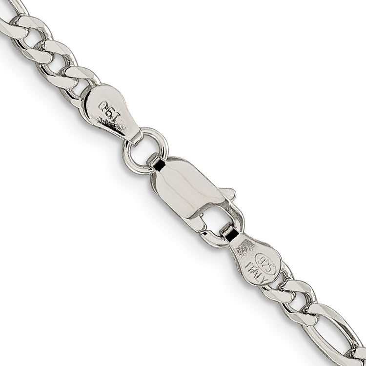 Sterling Silver 4mm Pav Flat Figaro Chain