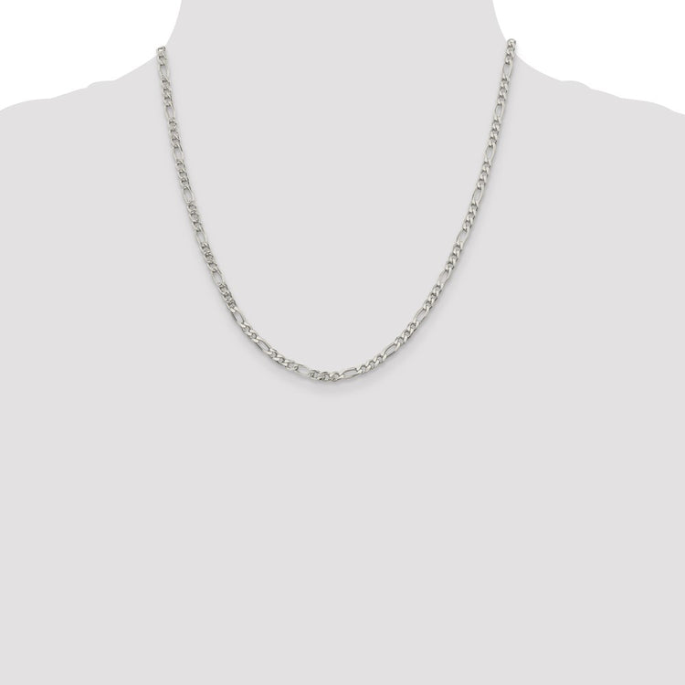 Sterling Silver 4mm Pav Flat Figaro Chain