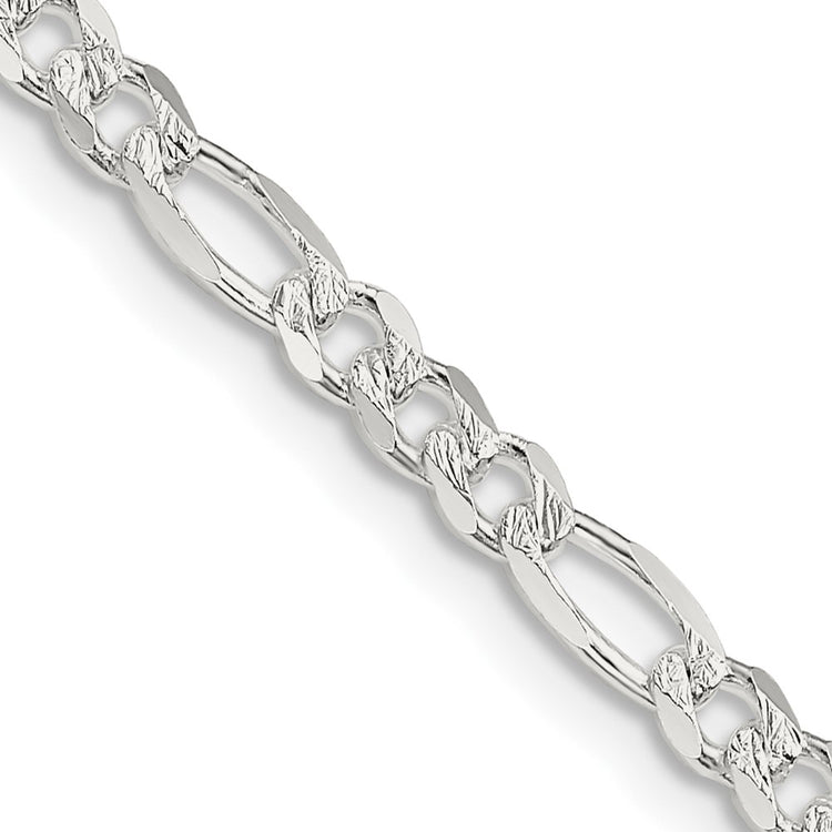 Sterling Silver 4mm Pav Flat Figaro Chain