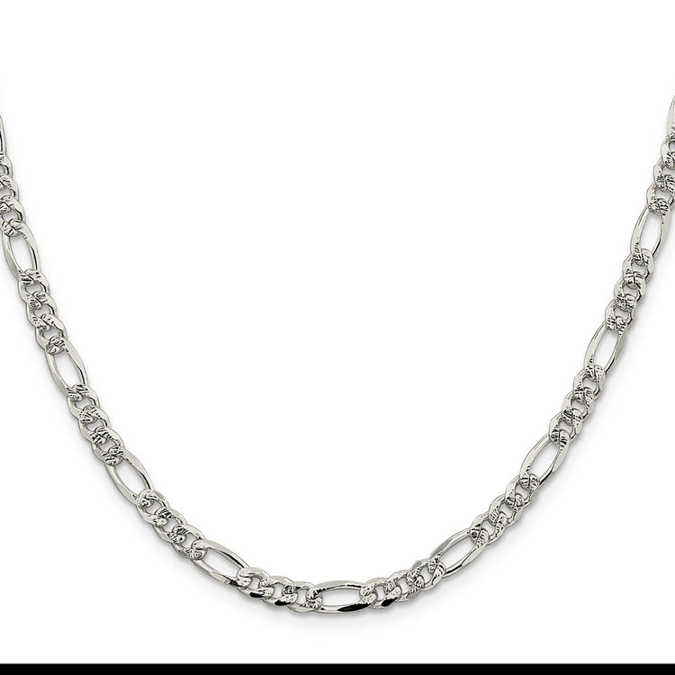 Sterling Silver 4.3mm Pav Flat Figaro Chain