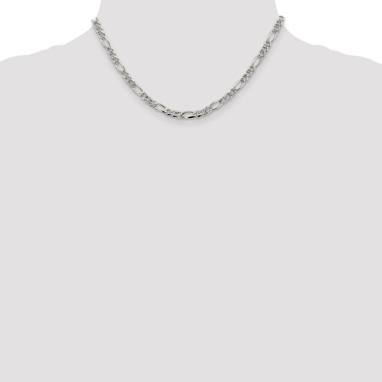 Sterling Silver 4.3mm Pav Flat Figaro Chain