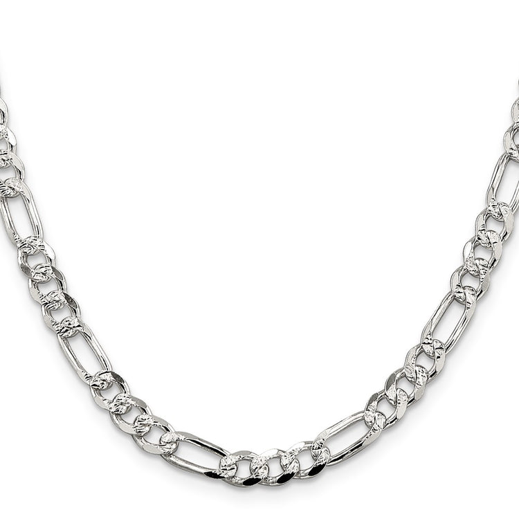 Sterling Silver 5.5mm Pav Flat Figaro Chain