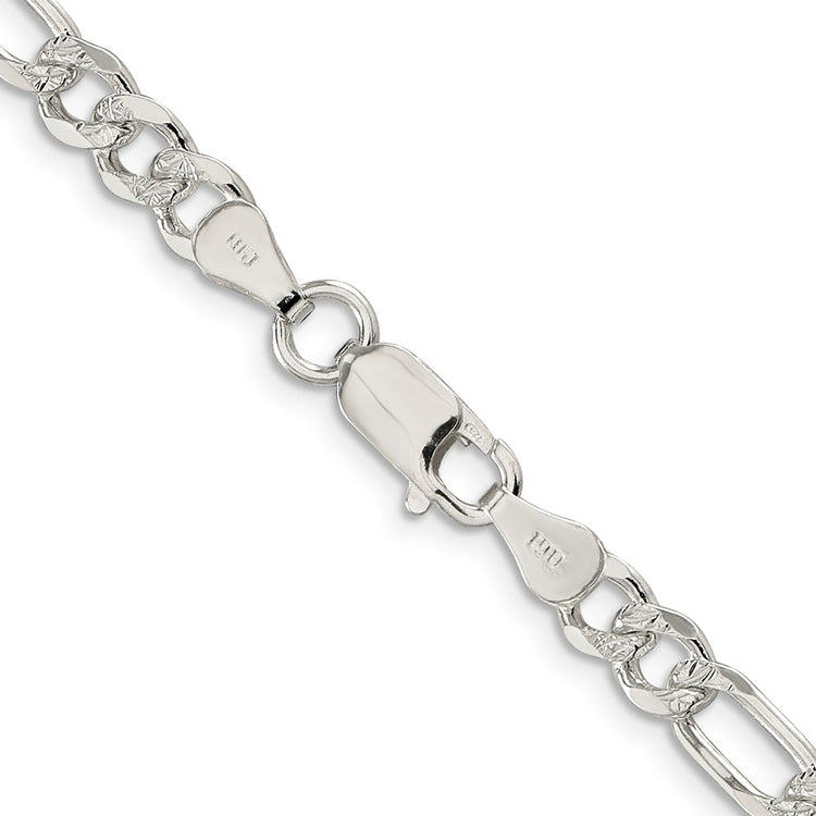 Sterling Silver 5.5mm Pav Flat Figaro Chain