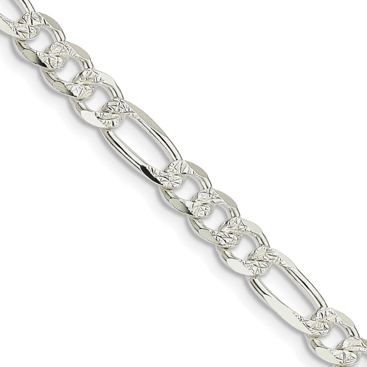 Sterling Silver 5.5mm Pav Flat Figaro Chain