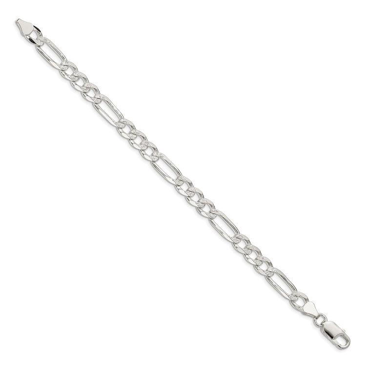 Sterling Silver 7.0mm Pav Flat Figaro Chain