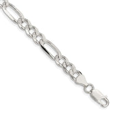 Sterling Silver 7.25mm Pav Flat Figaro Chain