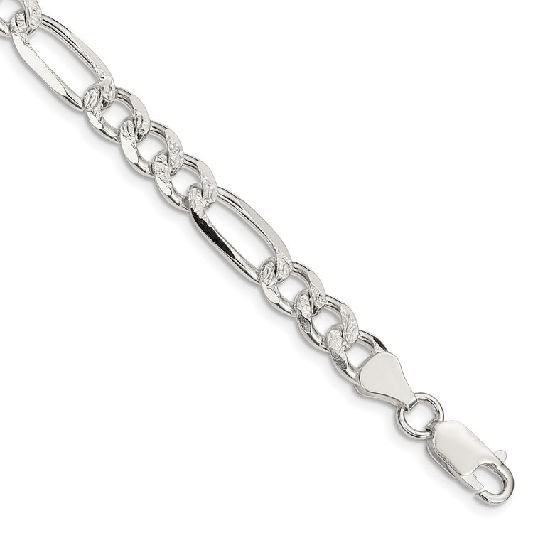 Sterling Silver 7.25mm Pav Flat Figaro Chain