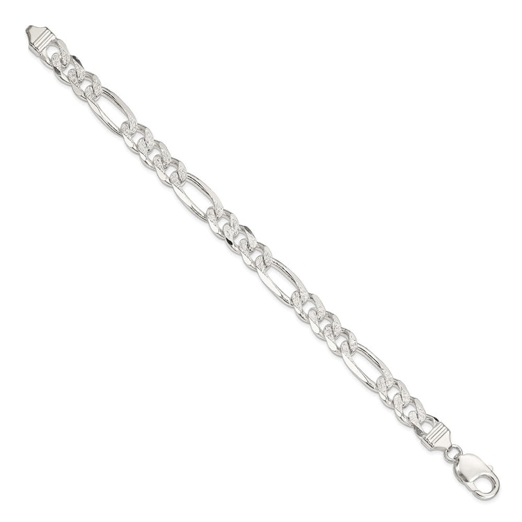 Sterling Silver 9.5mm Pav Flat Figaro Chain