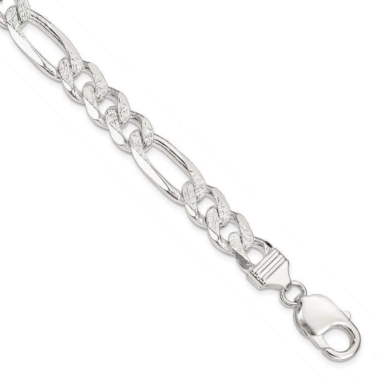 Sterling Silver 9.5mm Pav Flat Figaro Chain