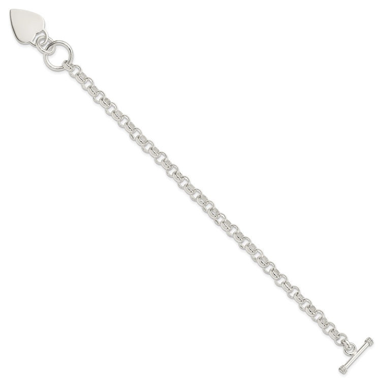 Sterling Silver Engraveable Heart Disc on Fancy Link Toggle Bracelet