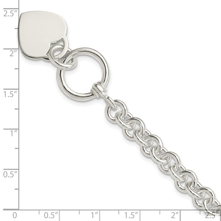 Sterling Silver Engraveable Heart Disc on Fancy Link Toggle Bracelet