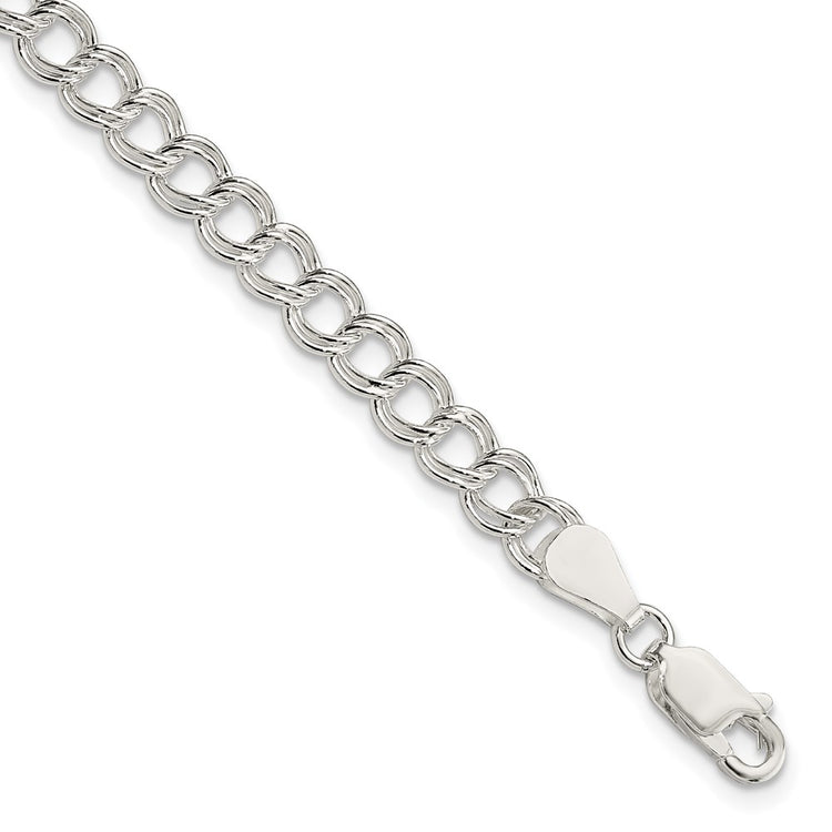 Italian Crafted Solid Sterling Silver 5.25mm Double Link Charm Bracelet - Hypoallergenic Sterling Silver Bracelets for Women - Size 8.5 Inch - Stackab