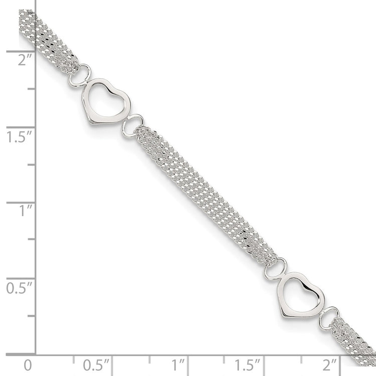 Sterling Silver 10inch Polished Heart Anklet