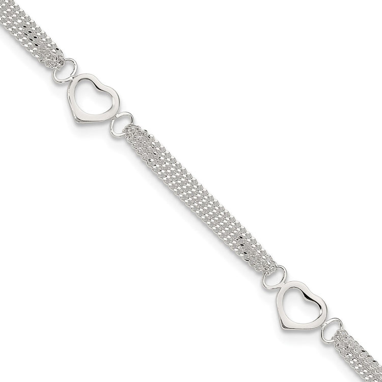 Sterling Silver 10inch Polished Heart Anklet