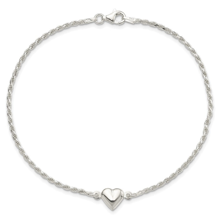 Sterling Silver Puffed Heart Anklet