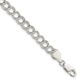 Italian Crafted Solid Sterling Silver 6mm Double Link Charm Bracelet - Hypoallergenic Sterling Silver Bracelets for Women - Stackable Trendy Jewelry G