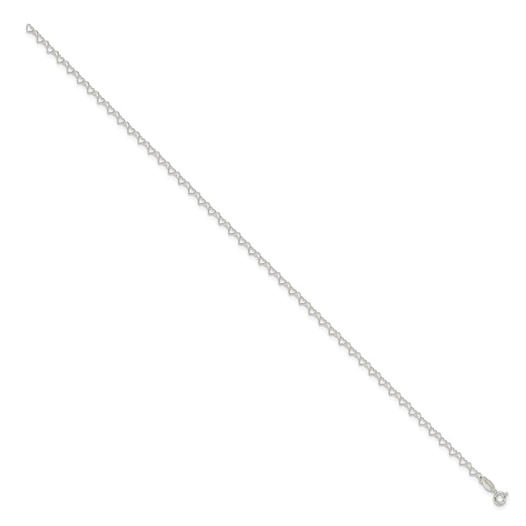 Sterling Silver 0.5mm Fancy Heart Link Anklet
