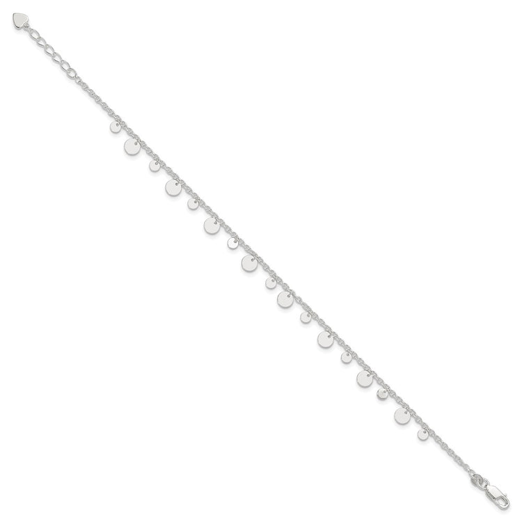 Sterling Silver Circle Disc 9 inch Plus 1 inch Extender - Total 10 inch Anklet