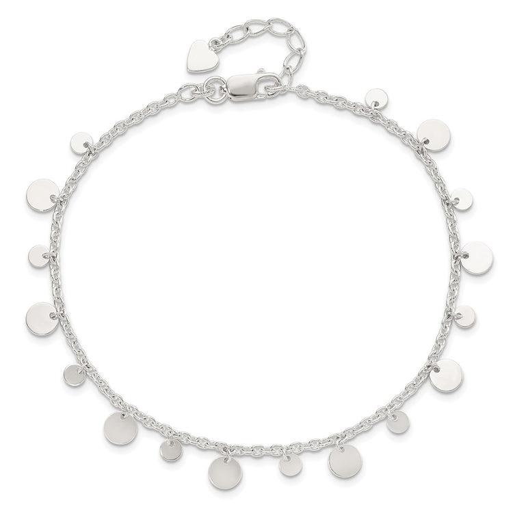 Sterling Silver Circle Disc 9 inch Plus 1 inch Extender - Total 10 inch Anklet