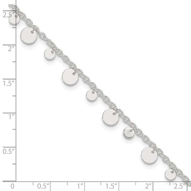 Sterling Silver Circle Disc 9 inch Plus 1 inch Extender - Total 10 inch Anklet