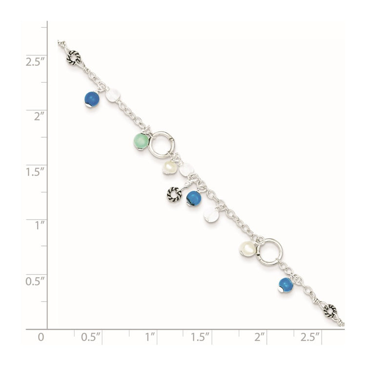 Sterling Silver Turquoise/Clear Bead/FW Cultured Pearl Anklet