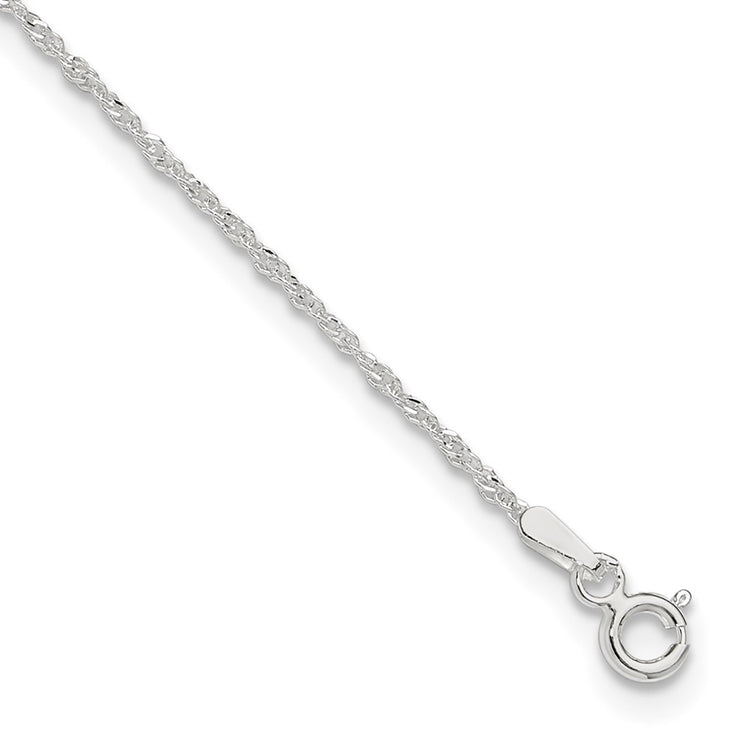 Sterling Silver 1.3mm Singapore Chain 9 inch Plus 1 inch Extender - Total 10 inch Anklet