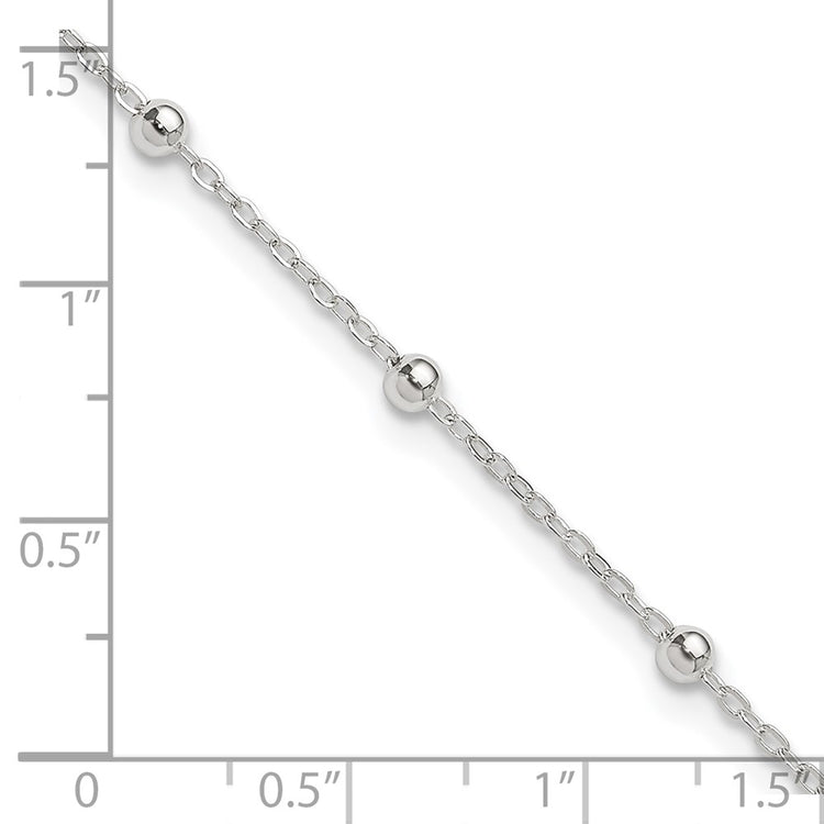 Sterling Silver 1mm Beaded Chain 9 inch Plus 1 inch Extender - Total 10 inch Anklet