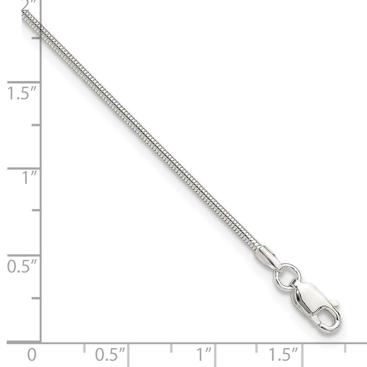 Sterling Silver 1.5mm Round Snake Chain 9 inch Plus 1 inch Extender - Total 10 inch Anklet