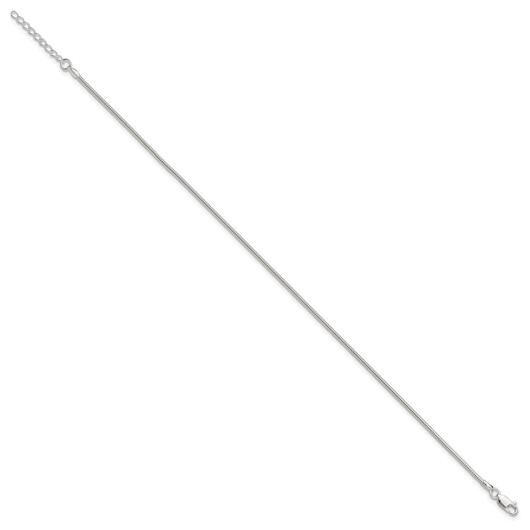 Sterling Silver 1.5mm Round Snake Chain 9 inch Plus 1 inch Extender - Total 10 inch Anklet