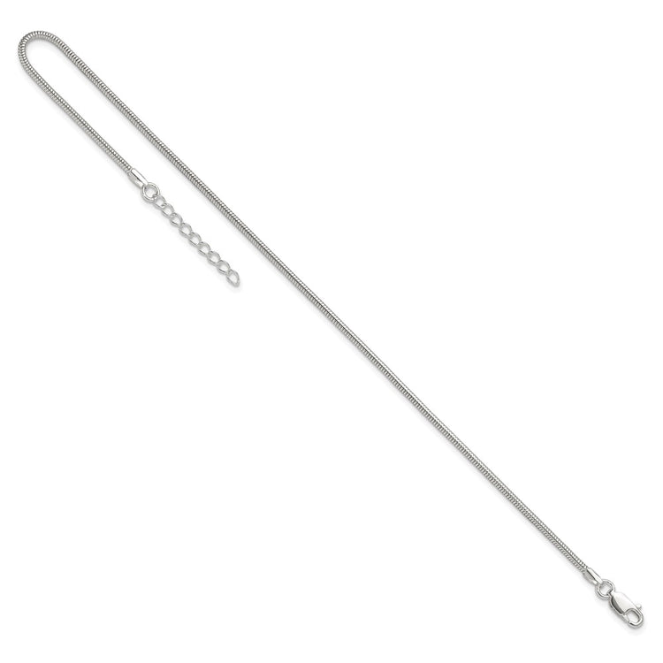 Sterling Silver 1.5mm Round Snake Chain 9 inch Plus 1 inch Extender - Total 10 inch Anklet