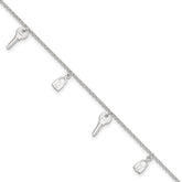 Sterling Silver Lock and Key 9 inch Plus 1 inch Extender - Total 10 inch Anklet