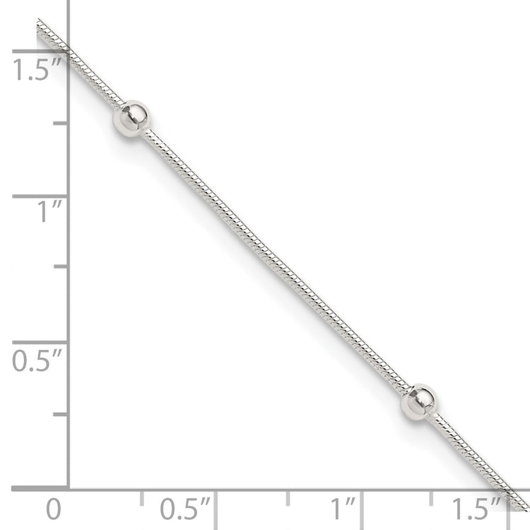 Sterling Silver Beads 5-Station 9 inch Plus 1.5 inch Extender - Total 10.5 inch Anklet