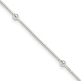 Sterling Silver Beads 5-Station 9 inch Plus 1.5 inch Extender - Total 10.5 inch Anklet