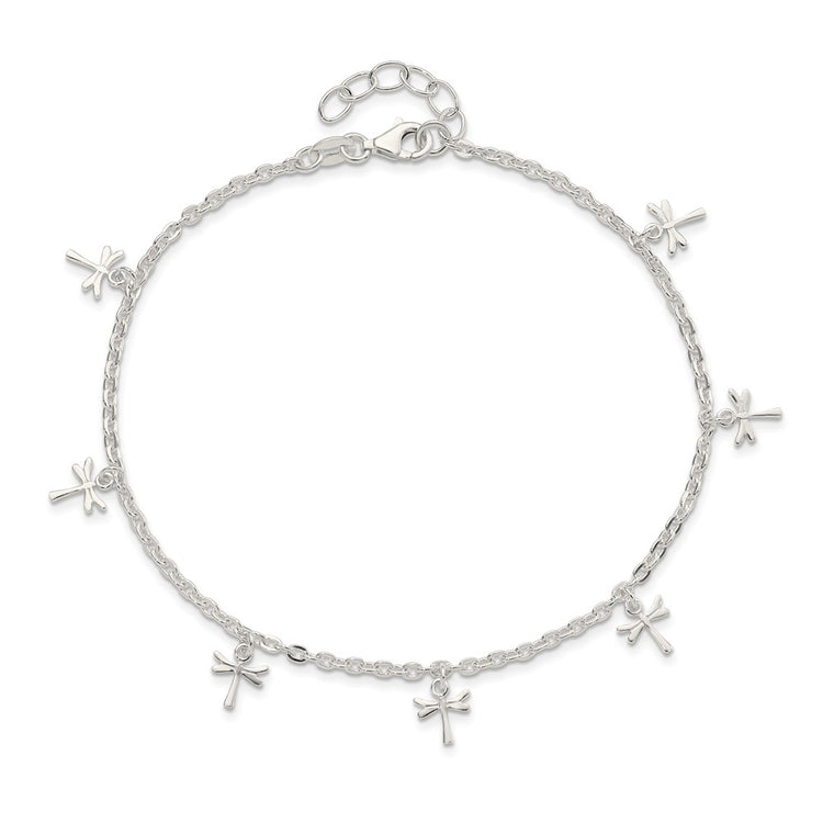 Sterling Silver Dragonfly Charms 9 inch Plus 1 inch Extender - Total 10 inch Anklet