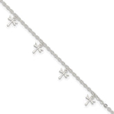 Sterling Silver Dragonfly Charms 9 inch Plus 1 inch Extender - Total 10 inch Anklet