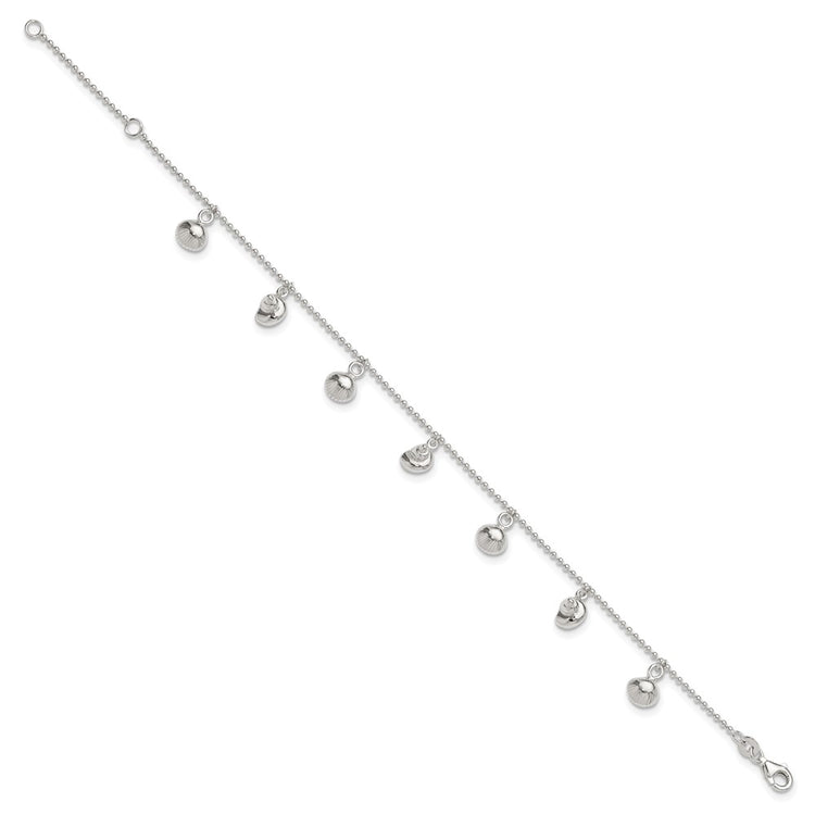 Sterling Silver Sea Shells 8 inch Plus 1 inch Extender - Total 9 inch Anklet