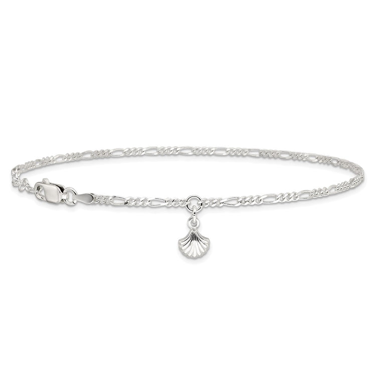 Sterling Silver Shell Dangle 9 inch Plus 1 inch Extender - Total 10 inch Anklet