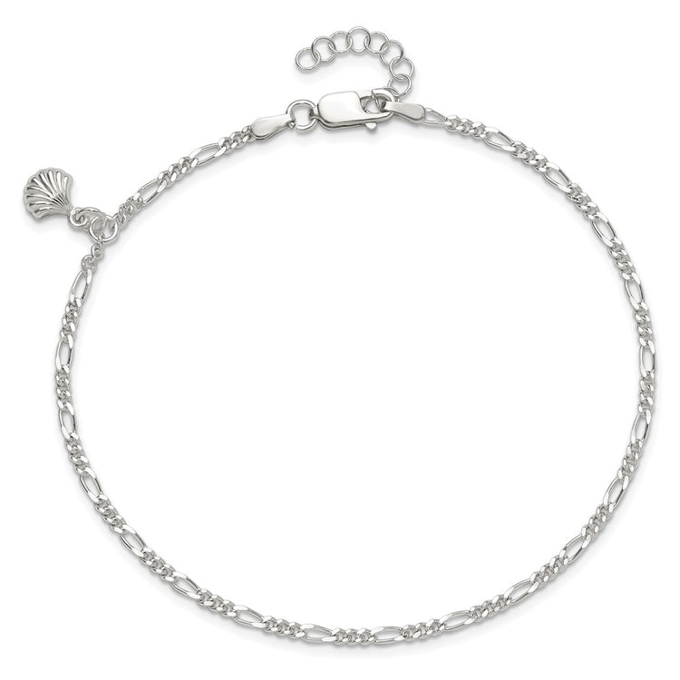 Sterling Silver Shell Dangle 9 inch Plus 1 inch Extender - Total 10 inch Anklet