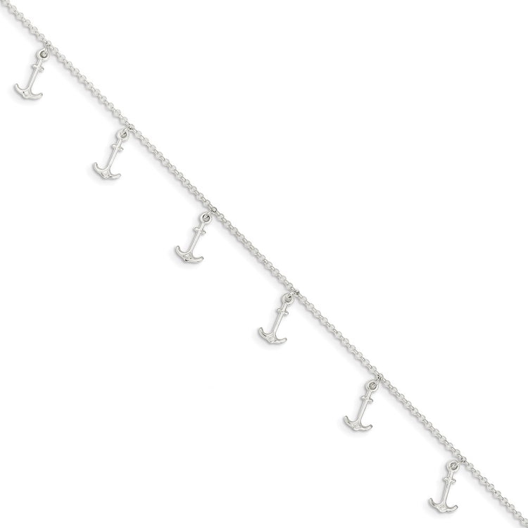 Sterling Silver Anchor Charms 9 inch Plus 1 inch Extender - Total 10 inch Anklet
