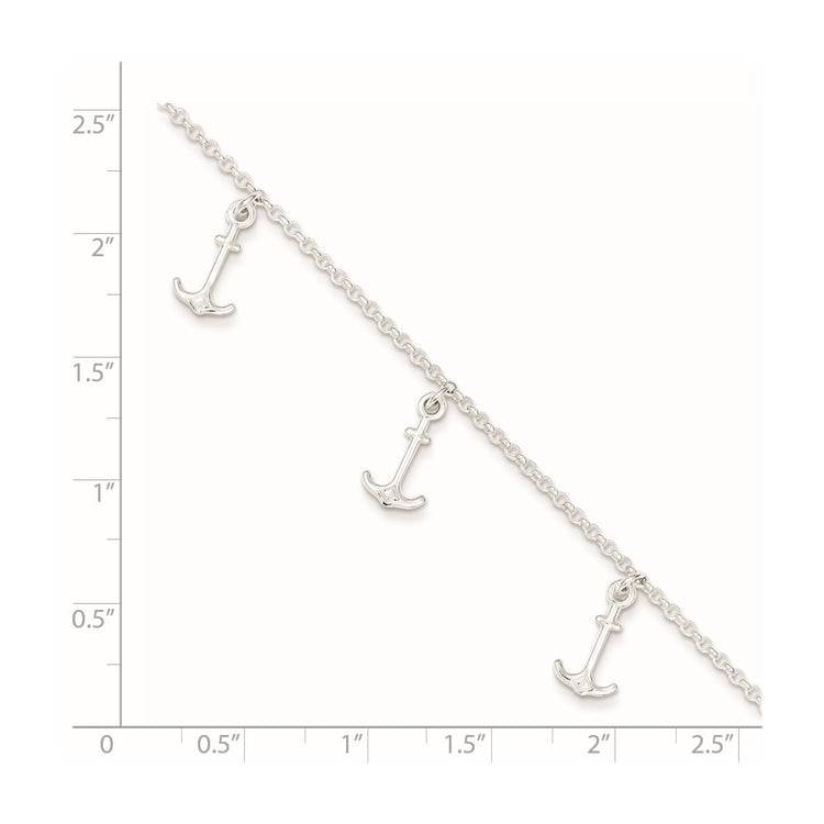 Sterling Silver Anchor Charms 9 inch Plus 1 inch Extender - Total 10 inch Anklet