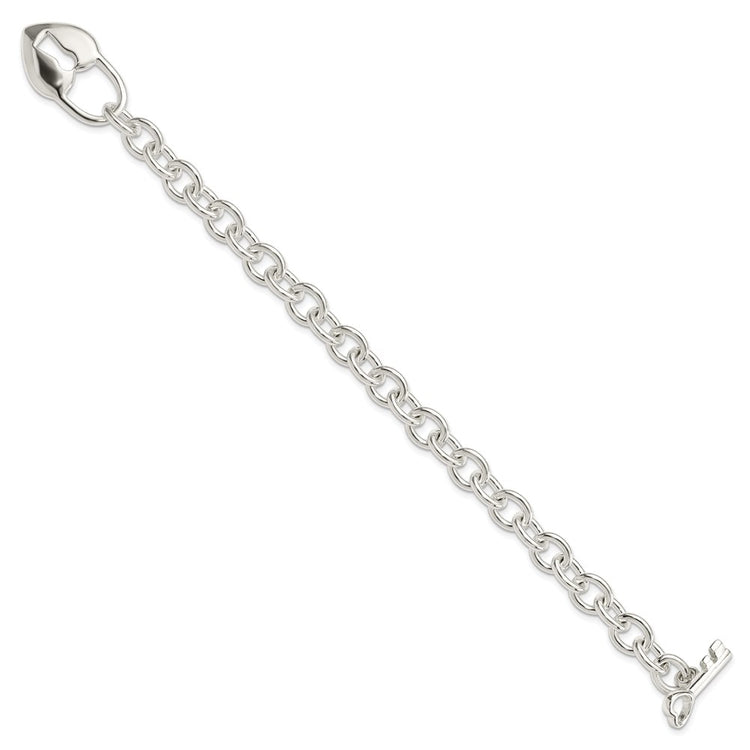 Sterling Silver Polished Heart and Key Bracelet