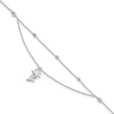 Sterling Silver Palm Tree 2-Strand 9 inch Plus 1 inch Extender - Total 10 inch Anklet