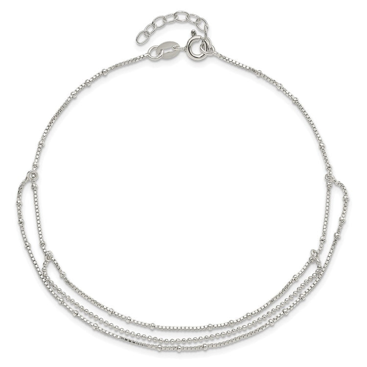 Sterling Silver Multi-Strand 9 inch Plus 1 inch Extender - Total 10 inch Anklet