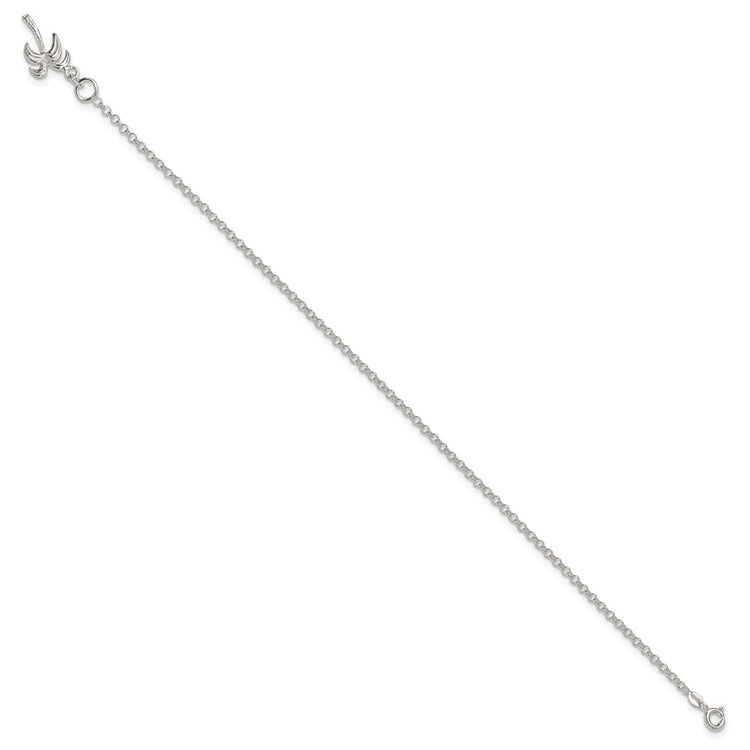 Sterling Silver 10inch Solid Polished Palm Tree Anklet